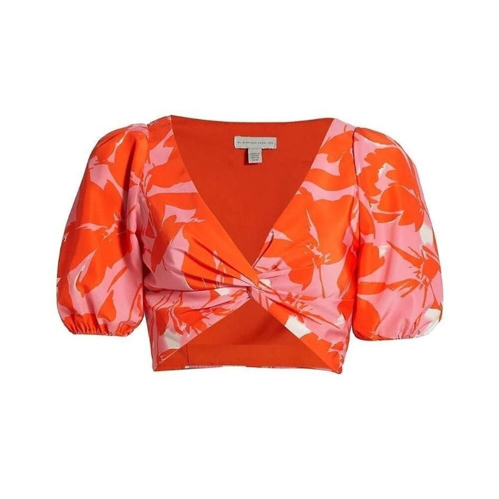 ML Monique Lhuillier Printed Taffeta Crop Top 10